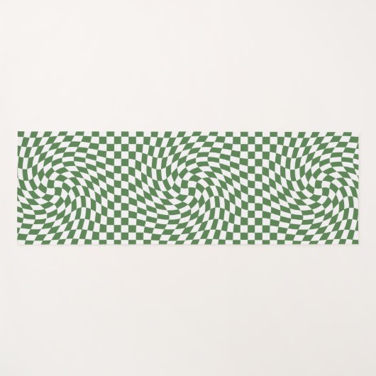 Olive Green & White Warted Checkered Pattern Yogamatte (Vorderseite (Horizontal))