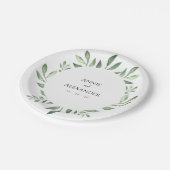 Olive Greenery Botanische Wasserfarbe Pappteller (Schrägansicht)