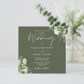 Olive Greenery Floral Monogram Square Wedding Einladung (Stehend Vorderseite)