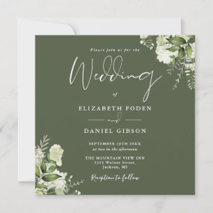 Olive Greenery Floral Monogram Square Wedding Einladung