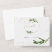 Olive Greenery Gold Confetti Monogram Wedding All In One Einladung (Rückseite)