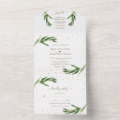 Olive Greenery Gold Confetti Monogram Wedding All In One Einladung (Innen)