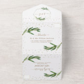 Olive Greenery Gold Confetti Monogram Wedding All In One Einladung (Außenbereich)