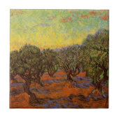 Olive Grove, Orange Sky von Vincent van Gogh Fliese (Vorderseite)