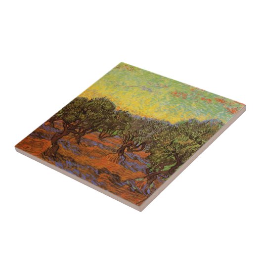 Olive Grove, Orange Sky von Vincent van Gogh Fliese (Seite)