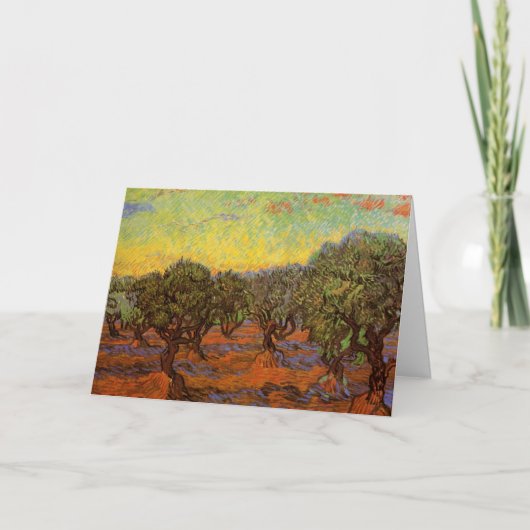 Olive Grove, Orange Sky von Vincent van Gogh Karte (Vorderseite)