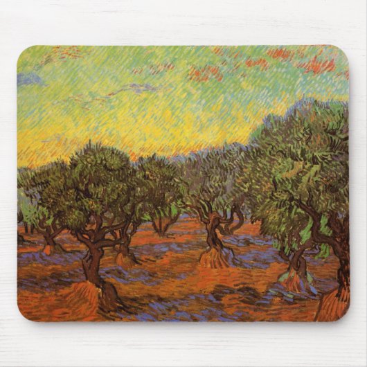 Olive Grove, Orange Sky von Vincent van Gogh Mousepad (Vorne)