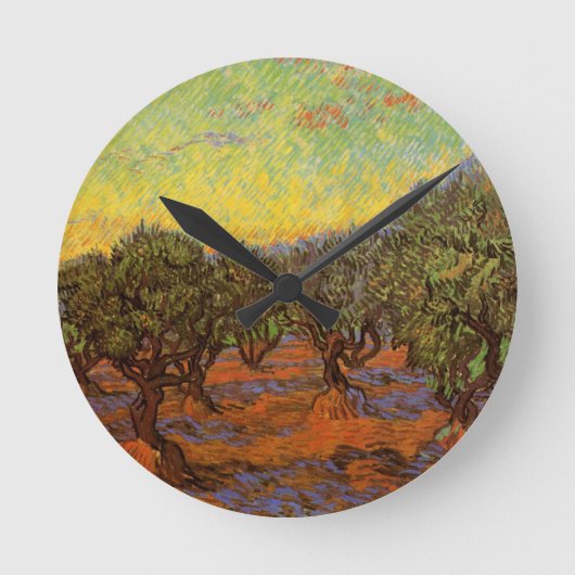 Olive Grove, Orange Sky von Vincent van Gogh Runde Wanduhr (Vorderseite)