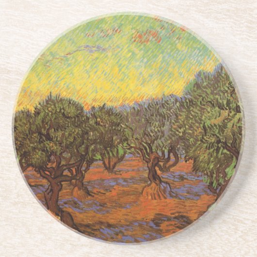 Olive Grove, Orange Sky von Vincent van Gogh Sandstein Untersetzer (Vorne)