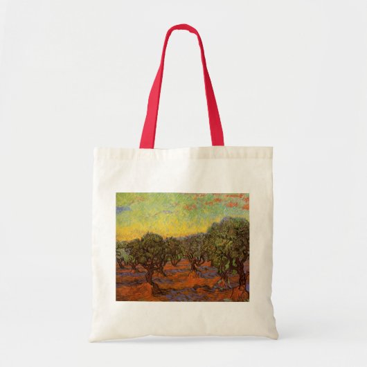 Olive Grove, Orange Sky von Vincent van Gogh Tragetasche (Vorne)
