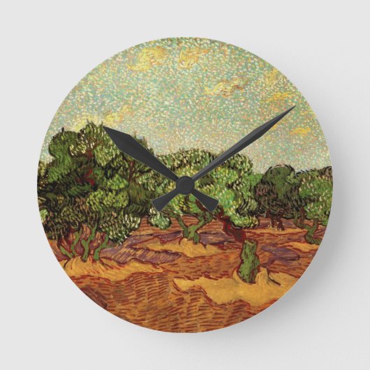 Olive Grove, Pale Blue Sky von Vincent van Gogh Runde Wanduhr (Vorderseite)