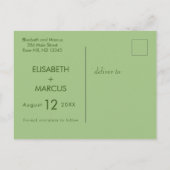 Olive-grüne Blumenhochzeit speichern Sie die Datte Postkarte (Rückseite)