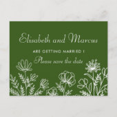 Olive-grüne Blumenhochzeit speichern Sie die Datte Postkarte (Vorderseite)