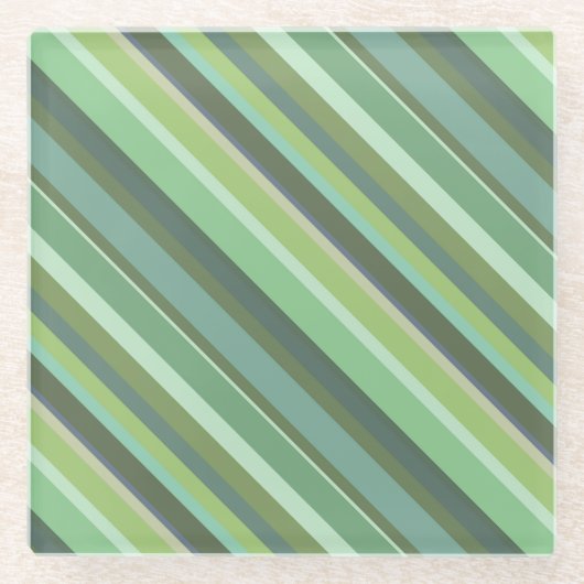 Olive-grüne Diagonalstreifen Glasuntersetzer (Vorderseite)