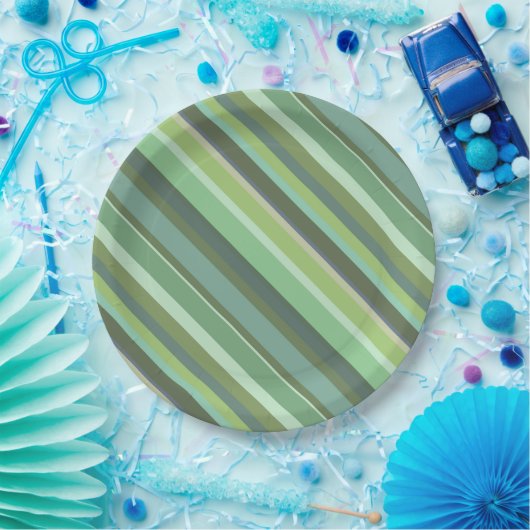 Olive-grüne Diagonalstreifen Pappteller (Party)