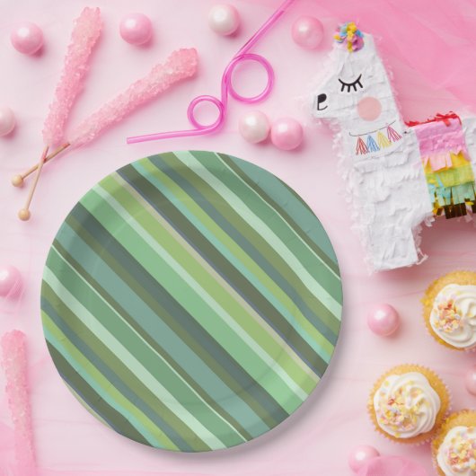 Olive-grüne Diagonalstreifen Pappteller (Party)