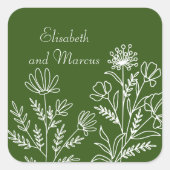 Olive-grüne Hochzeit Blumenkleber Quadratischer Aufkleber (Vorderseite)
