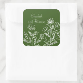 Olive-grüne Hochzeit Blumenkleber Quadratischer Aufkleber
