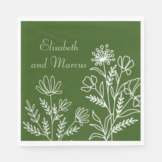 Olive-grüne Hochzeitspapiere Servietten (Vorderseite)