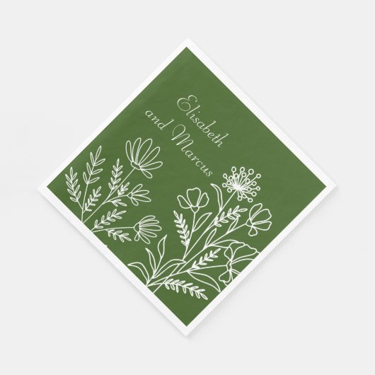 Olive-grüne Hochzeitspapiere Servietten (Ecke)