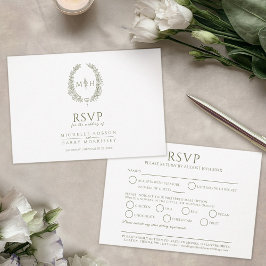 Olive-grüne Oval-Blatt-Monogramm-UAWG Hochzeit RSVP Karte