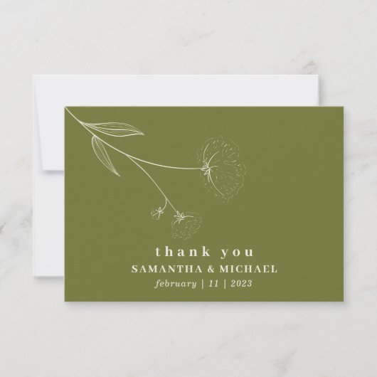Olive-Grünes-Baumwoll-Blumen-Boho-beige-Dankeschön Einladung (Vorderseite)
