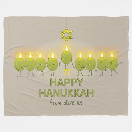 Olive Hanukkah Menorah Fleecedecke (Vorderseite (Horizontal))