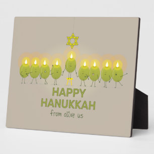 Olive Hanukkah Menorah Fotoplatte