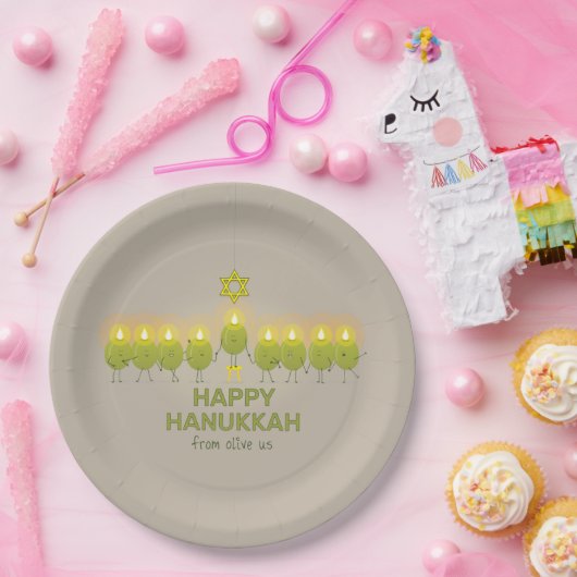 Olive Hanukkah Menorah Pappteller (Party)