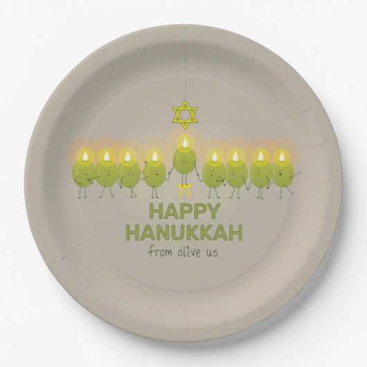 Olive Hanukkah Menorah Pappteller (Vorderseite)