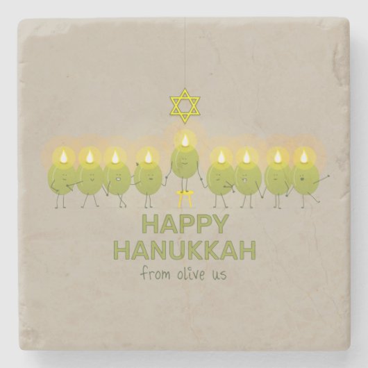 Olive Hanukkah Menorah Steinuntersetzer (Vorderseite)