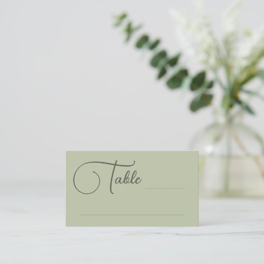 Olive Hübsche Script Table Wedding Escort Card Platzkarte (Stehend Vorderseite)