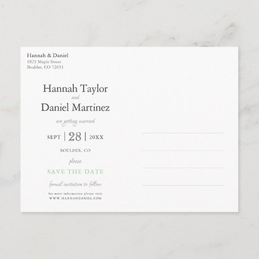 Olive-Kranz-Blätter Hochzeit Speichern Sie das Dat Ankündigungspostkarte (Rückseite)