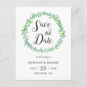 Olive-Kranz-Blätter Hochzeit Speichern Sie das Dat Ankündigungspostkarte (Vorderseite)