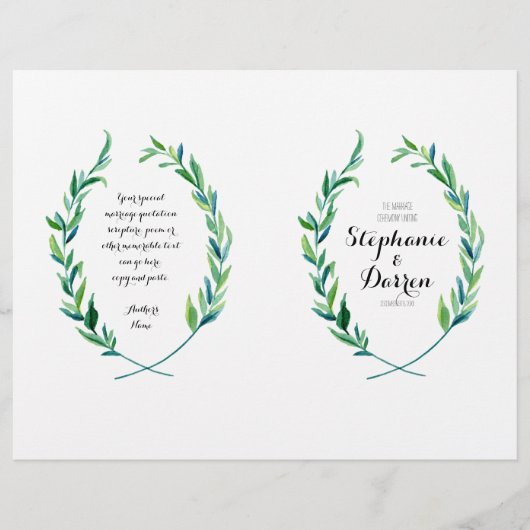 Olive Laurel Leaf Wreath Moderne Zeremonie Program (Vorderseite)
