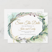 Olive Leaf Wasserfarbrahmen/Save the Date Postkarte (Vorne/Hinten)
