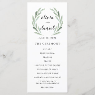 Olive Leaf Wreath Cursive Script Wedding Programm