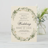 Olive Leaf Wreath Floral Wedding Einladung (Stehend Vorderseite)