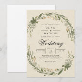 Olive Leaf Wreath Floral Wedding Einladung (Vorne/Hinten)