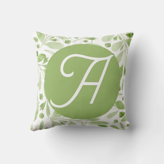 Olive Leaves and Initial Throw Pillow Kissen (Rückseite)