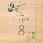 Olive Leaves Branch Wedding Acrylic Table Number Acryleinladungen (Vorderseite)