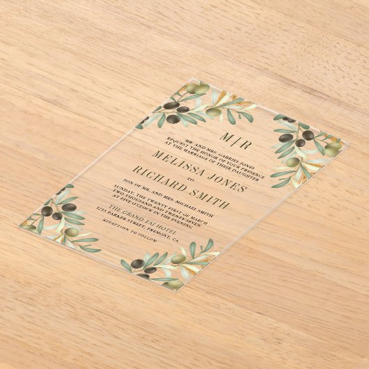 Olive Leaves Formal Wedding Acryleinladungen (Ablage )