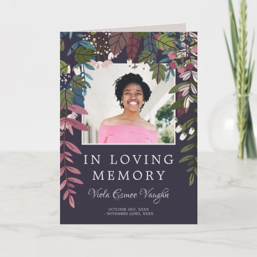 Olive Lila Greenery Foto Beerdigung Programm (Vorderseite)