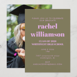Olive Lilac Class of 2024 Foto Graduation Party Einladung