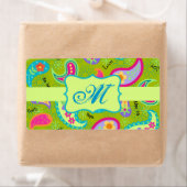 Olive Lime Green Modern Paisley Muster Monogram (Insitu)