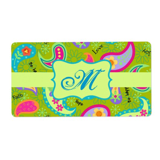 Olive Lime Green Modern Paisley Muster Monogram (Vorne)
