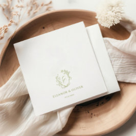 Olive Line Art Floral Crest Wedding  Serviette