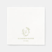 Olive Line Art Floral Crest Wedding  Serviette (Vorderseite)
