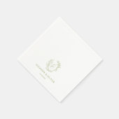 Olive Line Art Floral Crest Wedding  Serviette (Ecke)
