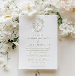 Olive Line Art Floral Monogram Crest Wedding Einladung<br><div class="desc">Introduce your wedding celebration with our Olive Green Floral Line Art Wedding Stationery, a perfect blend of timeless elegance and luxurious sophistication. This exquisite design is crafted for couples who appreciate the delicate beauty of intricate floral artistry and the charm of traditional formal weddings. At the heart of the collection...</div>